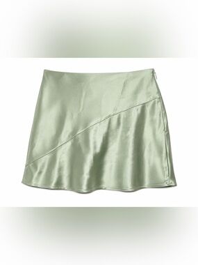 O Vianca Sage Green Satin Mini Skirt M Y2K Asymmetrical Fairy Balletcore